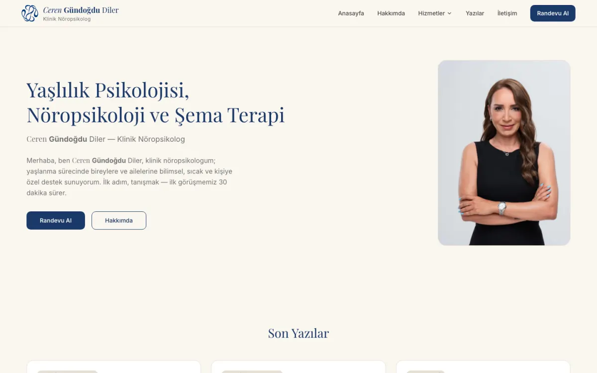 Ceren Gündoğdu Diler web sitesi önizlemesi