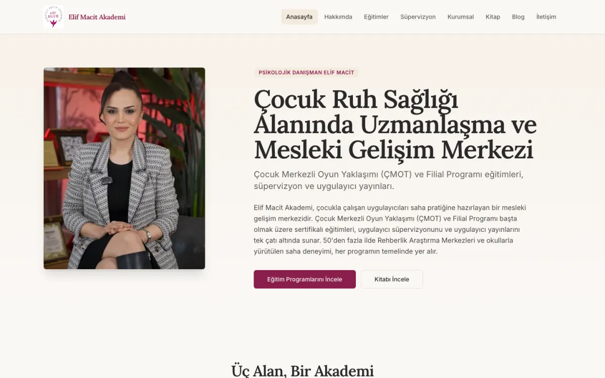 Elif Macit Akademi web sitesi önizlemesi